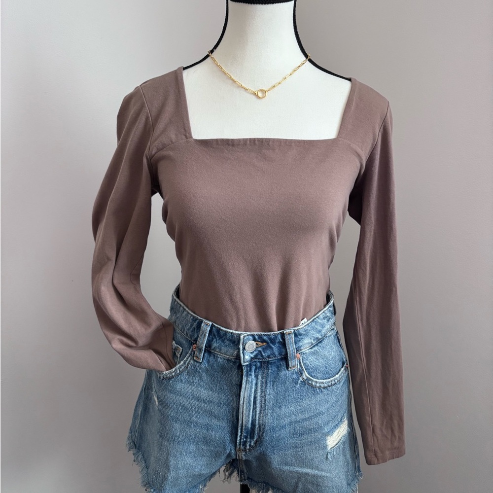 Abercrombie Brown Long Sleeve Women's Bodysuit with Square Neckline Size L